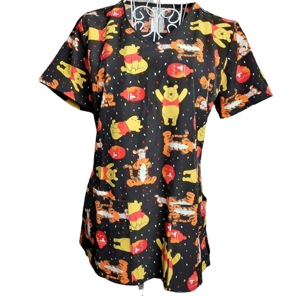 Disney Pooh Tigger Stretch Scrub Top SZ XS - Picture 1 of 9